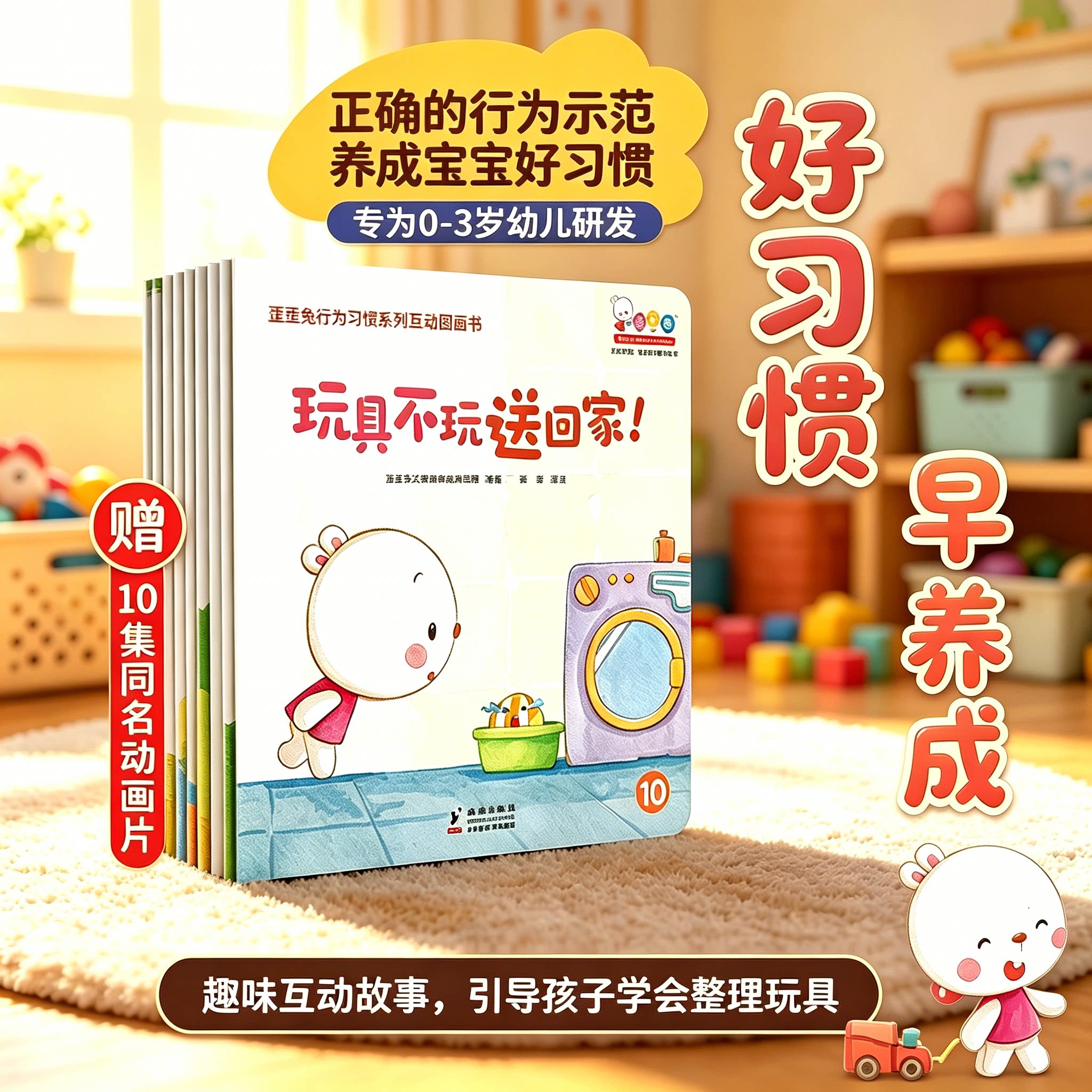 歪歪兔行为习惯系列互动图画书全10册0-3岁孩子的行为习惯与生活能力培养儿童宝宝养成好习惯婴幼儿启蒙绘本图画书正版