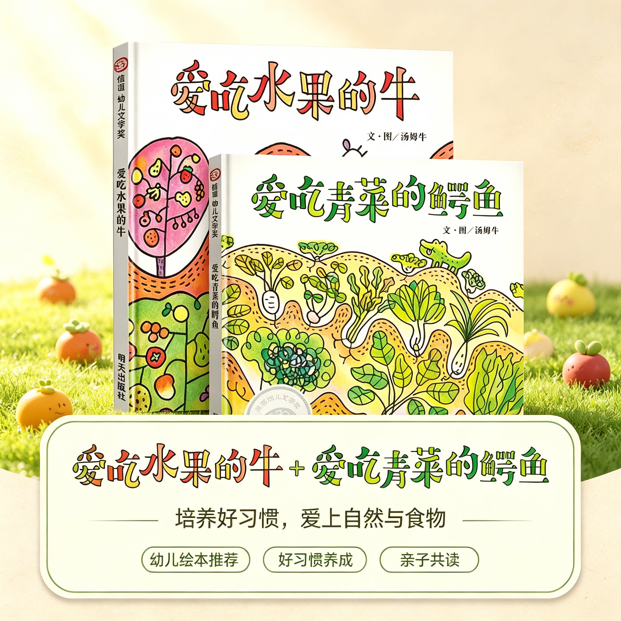 爱吃水果的牛+爱吃青菜的鳄鱼 全2册 汤姆牛作品 好习惯养成绘本 引导孩子多吃蔬果不挑食 3-6 岁幼儿亲子共读图画书 博库网