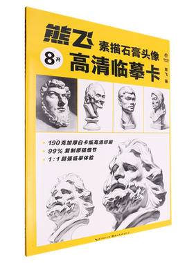 熊飞素描石膏头像8开单张高清临摹卡 成人初学者素描速写绘画技法 40幅近距离临摹卡片结构明暗照片范画画册画集书籍