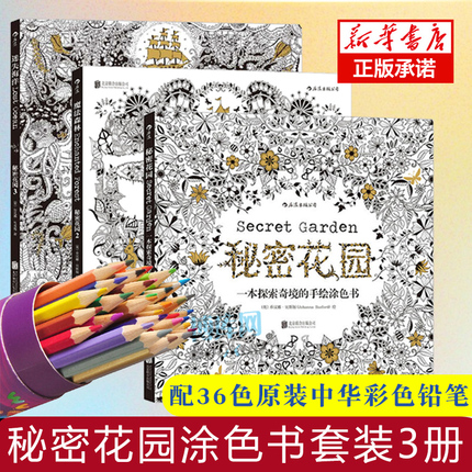 【配中华牌36色彩铅】秘密花园涂色书全套魔法森林迷失海洋 正版填色书 成人儿童探索奇境的手绘彩色涂色 成人减压涂鸦涂色绘画书