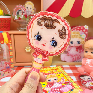 絮小饼only two原创昭和少女心可爱复古怀旧赛璐璐随身镜手柄镜子