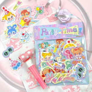 絮小饼only 饰 two原创欢乐派对可爱梦幻闪闪贴纸包手帐装