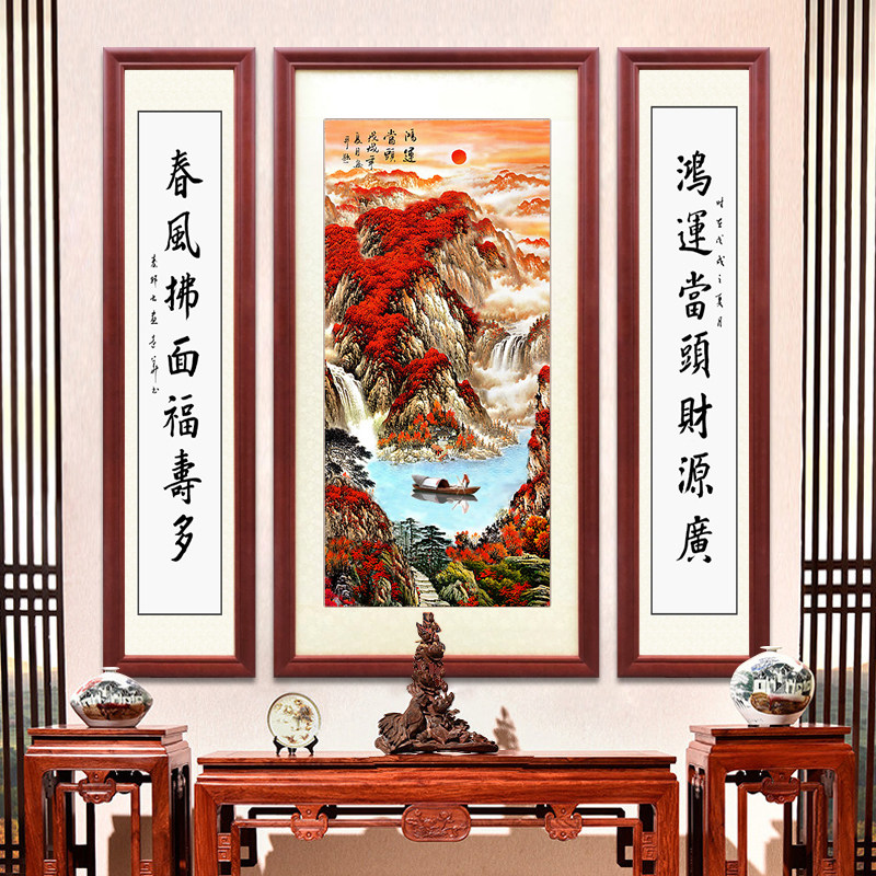 5D钻石画2023新中式客厅山水中堂画贴钻十字绣满钻鸿运当头钻石绣