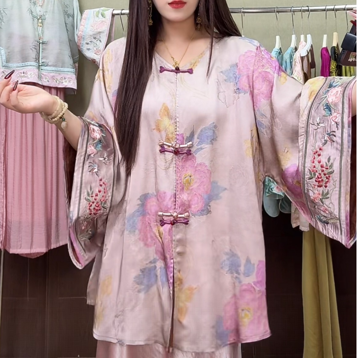 【醉梦尘】桑蚕丝香云纱新中式新款宽松禅意上衣复古提花圆领