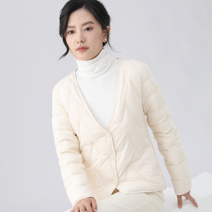 冲锋衣羽绒内胆女轻薄内搭配大衣伴侣冬季短款V领内穿打底羽绒服