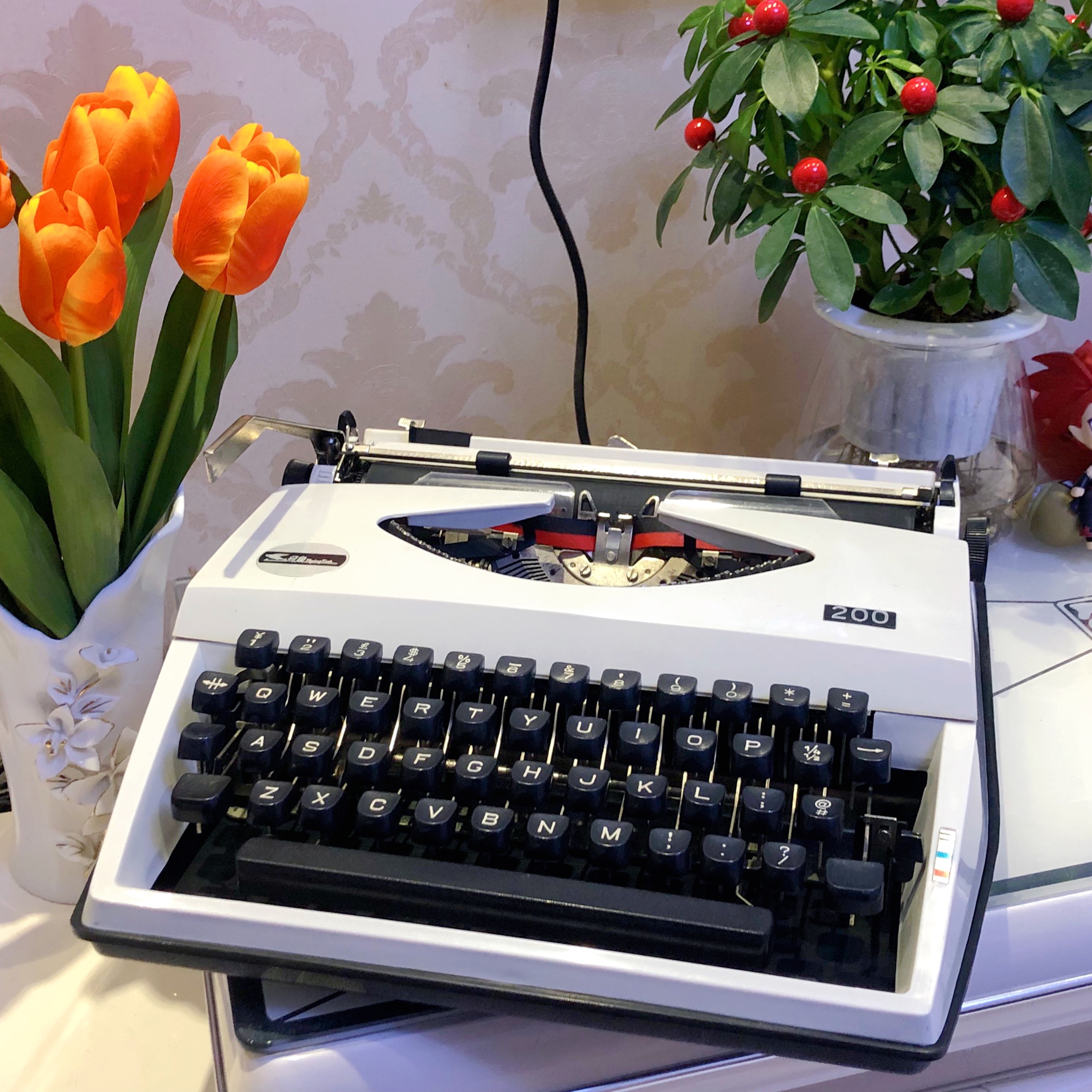 推荐老式打字机飞鱼200 白色英文机械1980s 正常使用复古文艺礼物