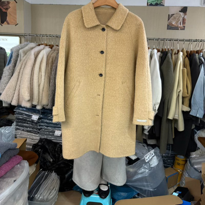 欧货翻领驼色双面羊绒大衣女中长款单排扣气质苏丽羊驼毛呢外套