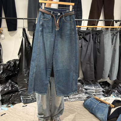 JEANS欧货2025秋冬新款植绒高腰显瘦宽松直筒阔腿牛仔长裤K8758