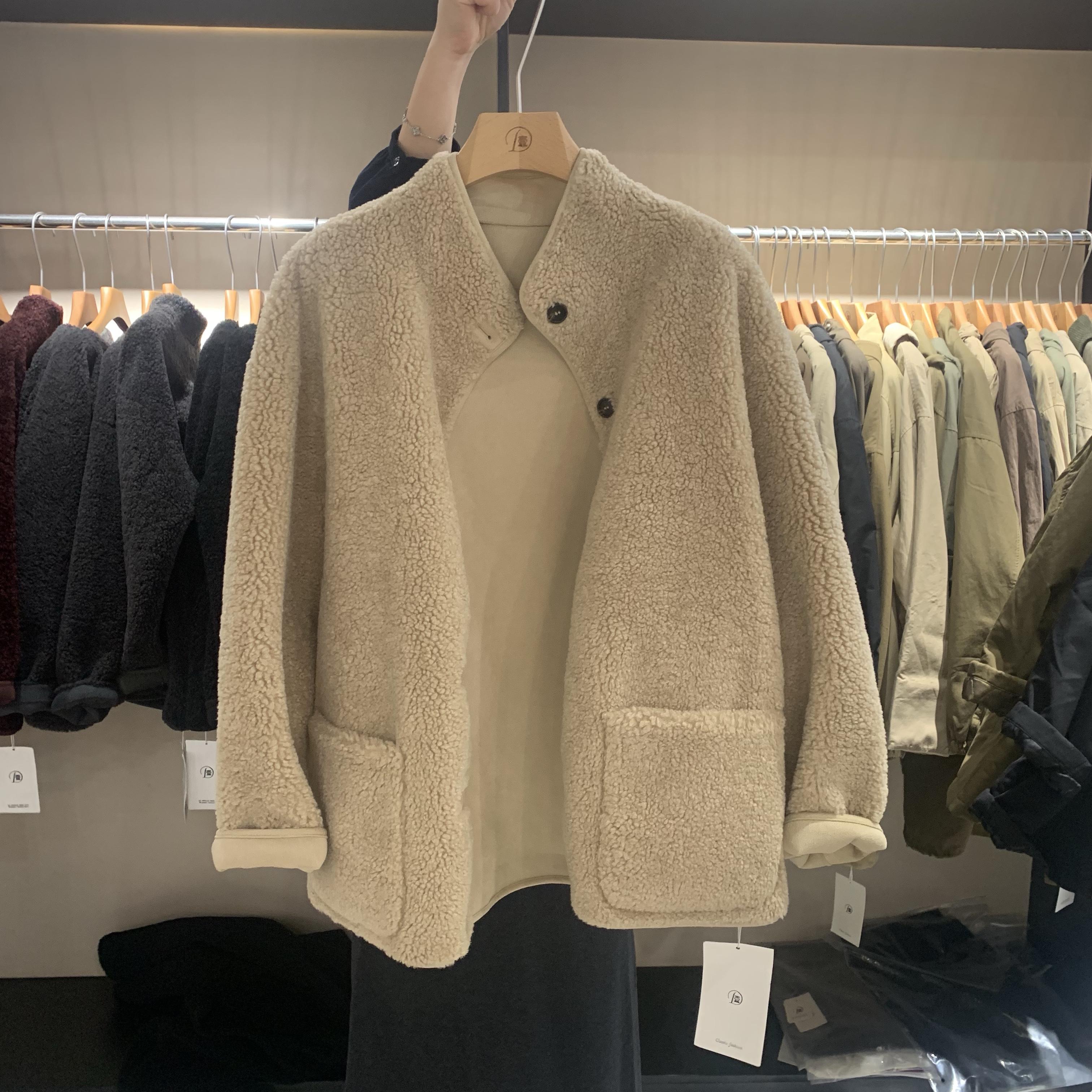 韩系立领羊毛外套宽松单排扣