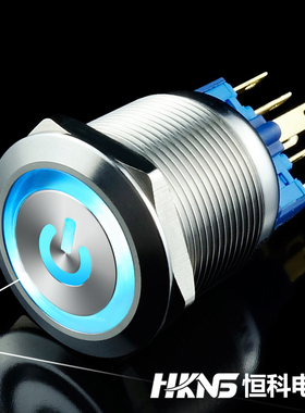 发光按钮 M22mm 冰蓝色LED光 1开1闭 启动停止信号按钮