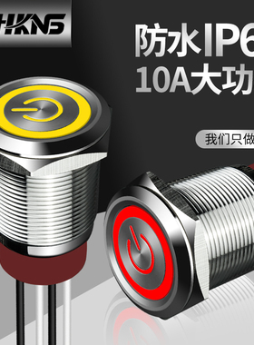 防水不锈钢金属按钮自锁保持带线M22mm24V 220V 10A IP67电源开关