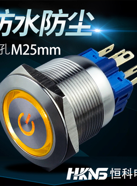 M25mm按钮开关 点动/自锁带灯 5V/12V/24V/220V电源开关启动开关