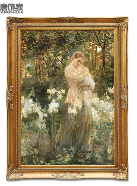 纯手绘客厅油画玄关装饰画欧式古典人物画 福克斯-百合园母子N232