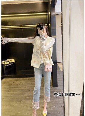 生哥家 仅百来条高货捡漏！商场299女士国风刺绣提花九分牛仔裤