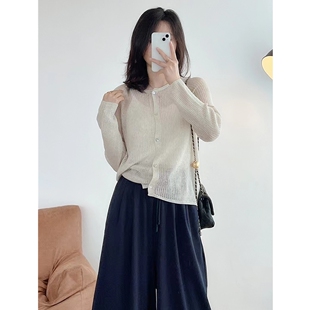 生哥家 400+撤柜！天然贝壳扣！女式镂空针织天丝亚麻春夏开衫
