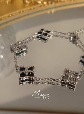 MAPG大牌感四叶草菱形黑色花镭射手链轻奢精致高级感2025新款手镯