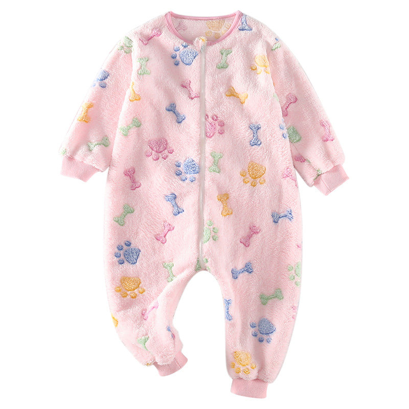 CHILDRENS JUMPSUIT SPRING AND AUTUMN PAJAMAS THICKENED FLANNEL BABY SLEEPING BAG AUTUMN AND WINTER FEMALE BABY CORAL FLEECE ROMPER GIRL