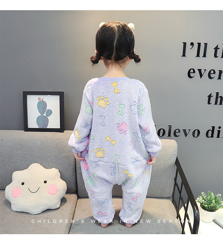 CHILDRENS JUMPSUIT SPRING AND AUTUMN PAJAMAS THICKENED FLANNEL BABY SLEEPING BAG AUTUMN AND WINTER FEMALE BABY CORAL FLEECE ROMPER GIRL