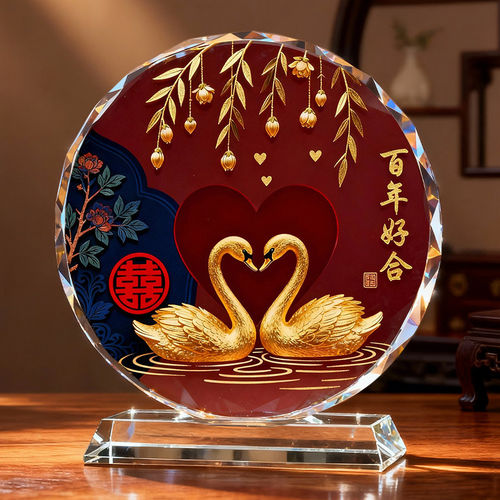 天鹅水晶摆件装饰品桌面百年好合结婚礼物送新人高档实用礼品摆台