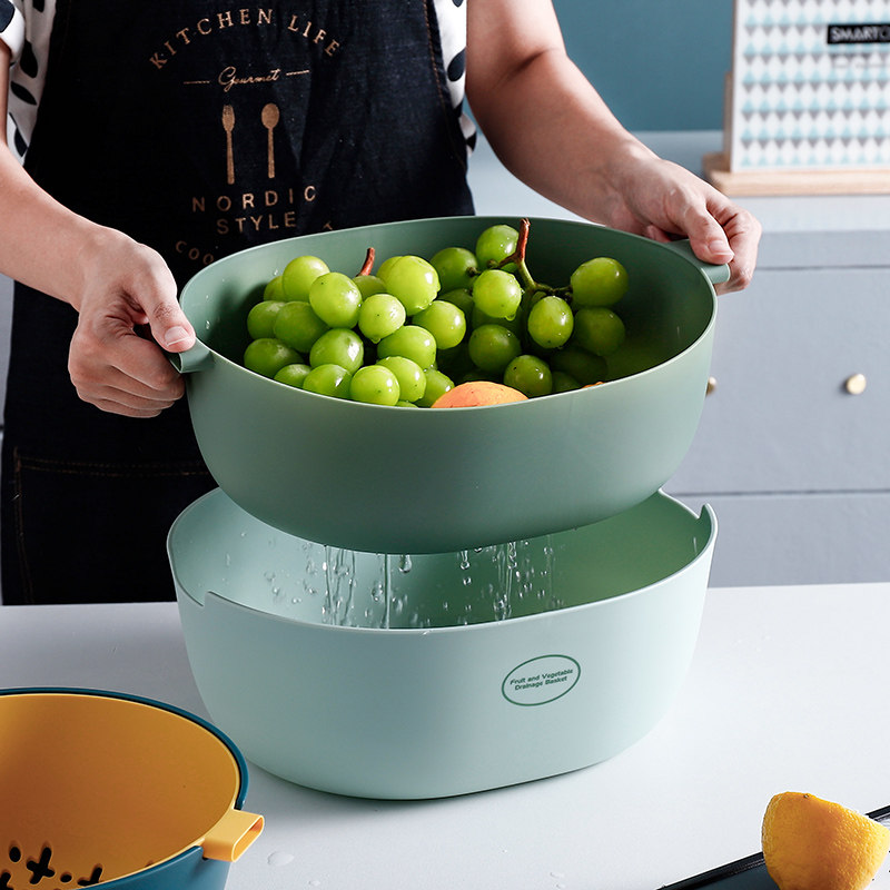 鹿谷川家用塑料长方形洗菜盆两件套创意厨房洗水果大号双层沥水篮在类目 餐饮具, 餐具, 果盆/果盘/果篮中 - 来自Buy2taobao.com提供专业的淘宝代购服务