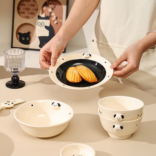 浮雕小狗陶瓷餐具套装 家用高颜值饭碗面碗酸奶碗可爱意面盘菜盘子