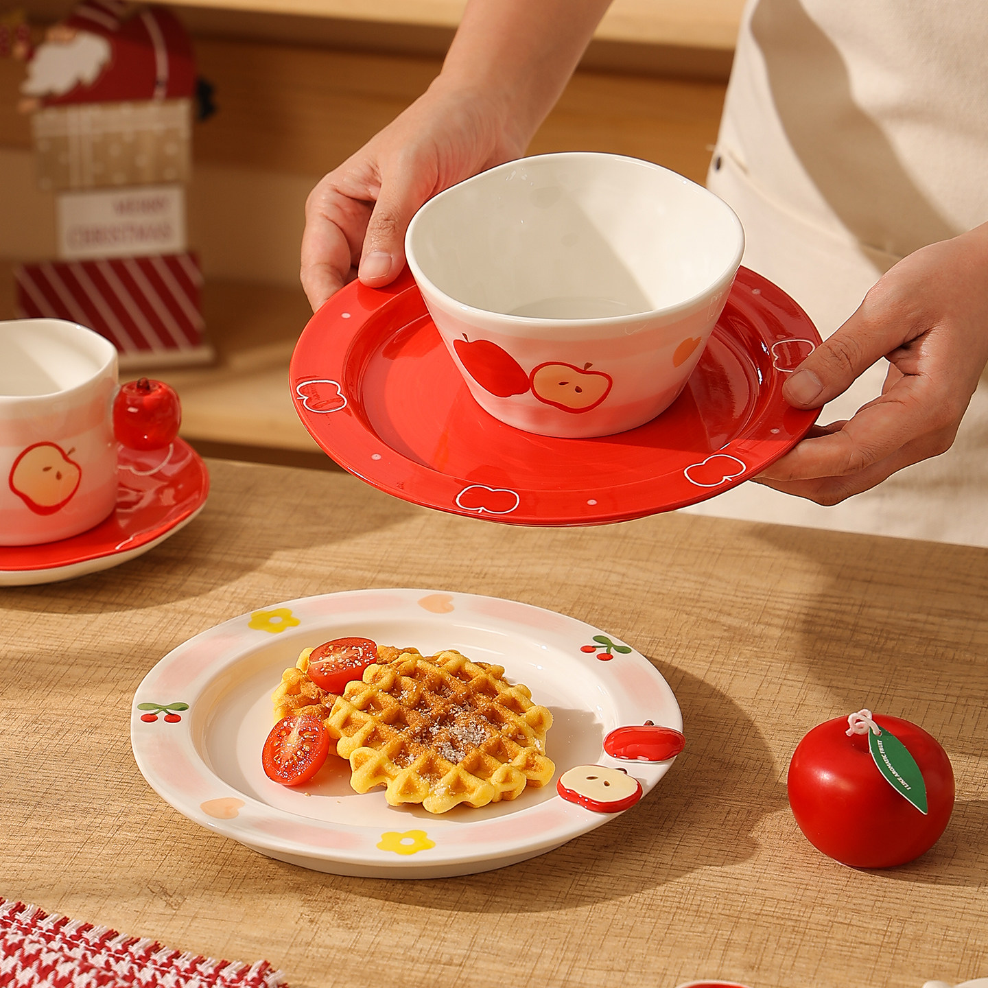 奶油风苹果餐具套装高颜值的水果盘子马克杯咖啡杯碟甜品勺早餐碗,餐饮具,盘,淘宝优惠券,粉丝福利购,淘宝优惠卷