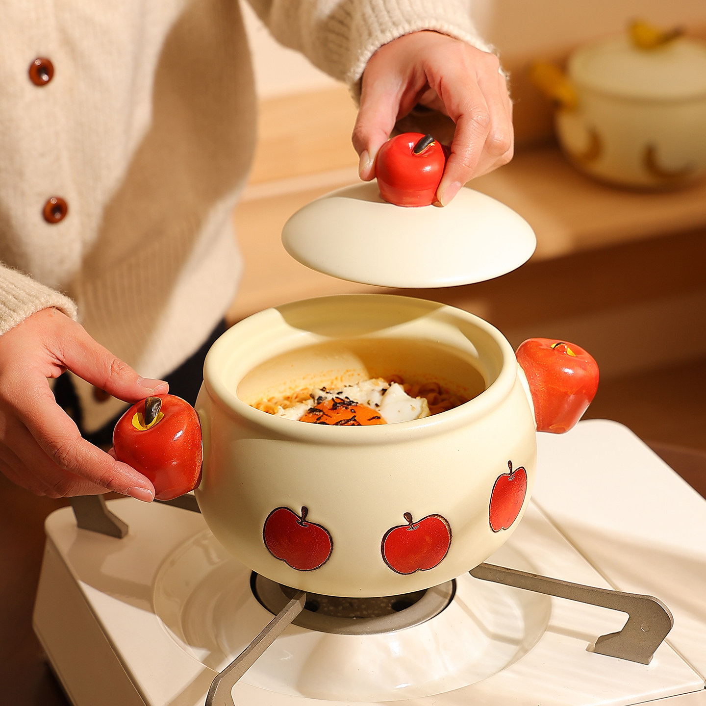 鹿谷川家用砂锅煲釉下彩炖锅陶瓷泡面汤锅耐高温高颜值炖盅带把手