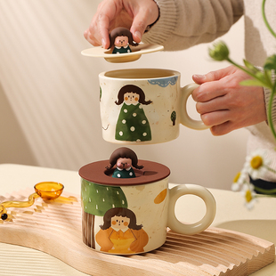 奶fufu马克杯带盖陶瓷情侣水杯大容量早餐杯网红咖啡杯耐高温杯子