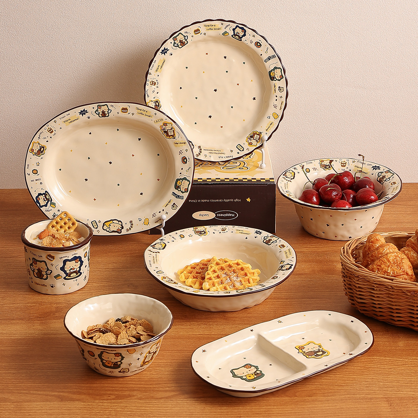 鹿谷川饭碗家用甜品一人食沙拉碗酸奶早餐碗菜盘水果盘子手握杯子,餐饮具,碗,淘宝优惠券,粉丝福利购,淘宝优惠卷