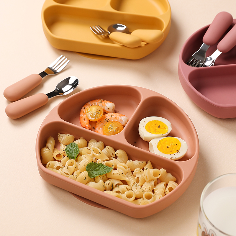 宝宝餐盘自主进食硅胶吸盘一体