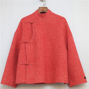 鸿思格HSG5205双面手工艺缝制羊毛上衣冬季 女毛呢外套 保暖新中式