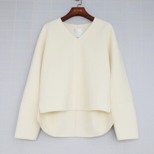 双面手缝羊绒羊毛V领廓形上衣套头外套保暖毛呢 2403 鸿思格 HSG