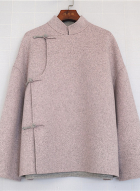 鸿思格HSG-5205新中式短款毛呢外套2025年双面手工艺缝制羊毛上衣