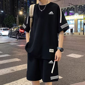 奥莱专柜冰丝运动套装男士夏季薄款透气短袖短裤潮牌帅气一套搭配