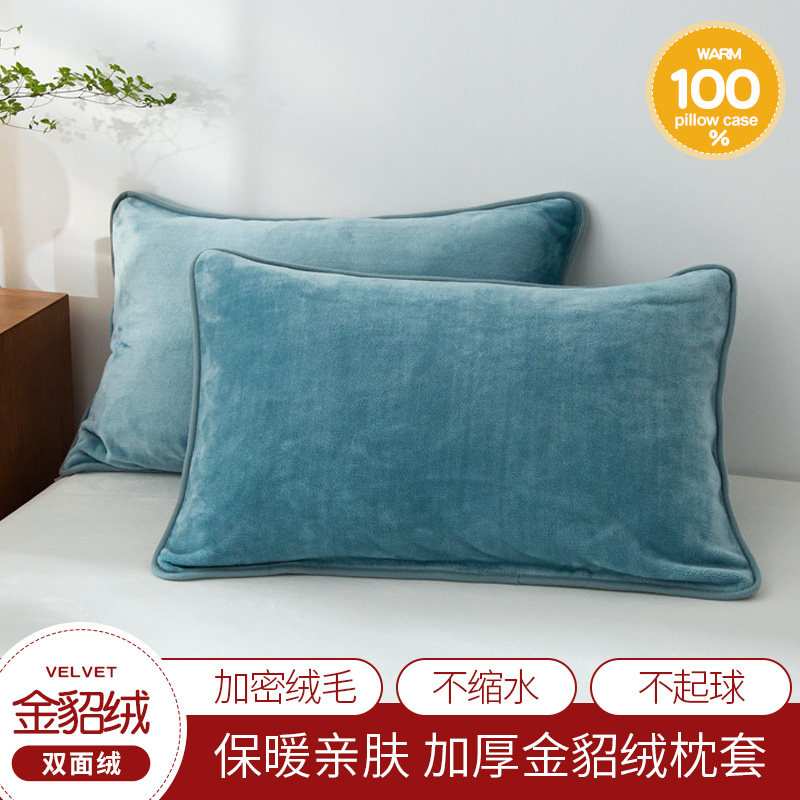加厚金貂绒枕套一对装冬季珊瑚法兰绒枕头罩加绒保暖牛奶绒枕芯套