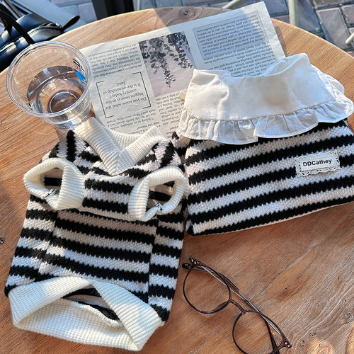 袋袋猫 条纹宠物毛衣马甲 猫咪狗狗小型犬比熊秋冬衣服小狗毛衣