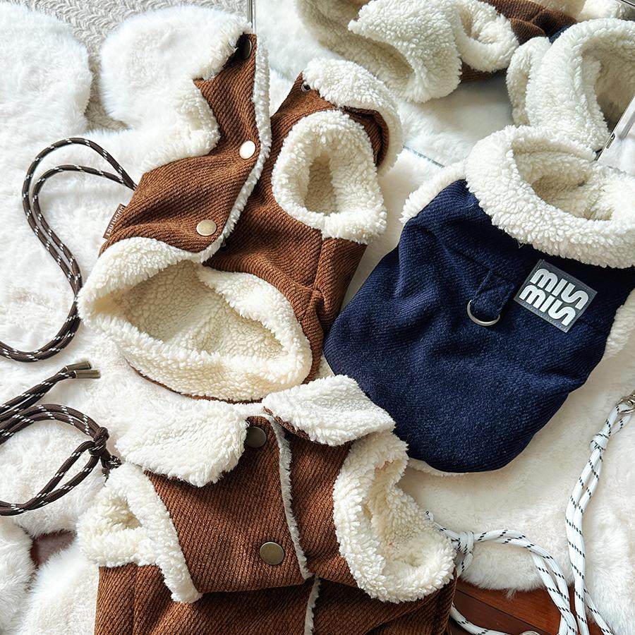 袋袋猫 羊羔绒miu风宠物牵引棉服马甲 比熊约克夏狗保暖冬季衣服