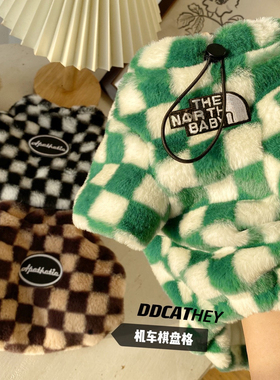 袋袋猫 暖冬毛绒棋盘格猫咪衣服宠物保暖加绒卫衣狗狗比熊冬棉衣
