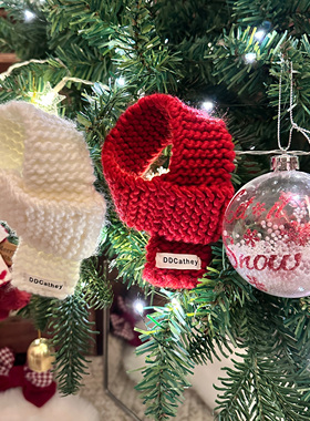 袋袋猫 彩色粗线冰岛毛手工宠物围巾 小型狗狗圣诞节新年围巾围脖