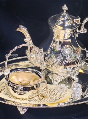 中古风轻奢样板间售楼部茶几边柜银器套装印度进口黄铜器具下午茶
