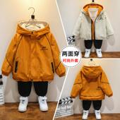 男童冲锋衣外套2025新款 中大童男孩上衣儿童加绒双面穿风衣 春秋装