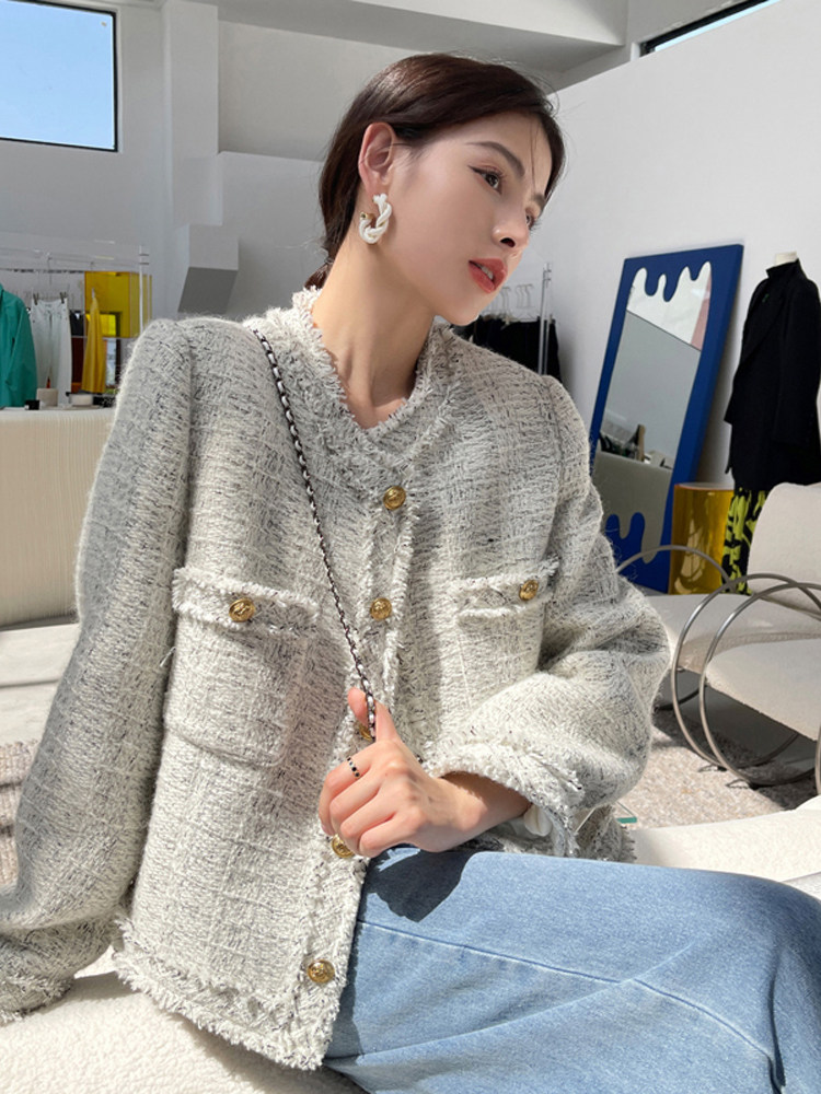 初春精致小香风外套女2024春秋新款小个子短款宽松薄款百搭气质