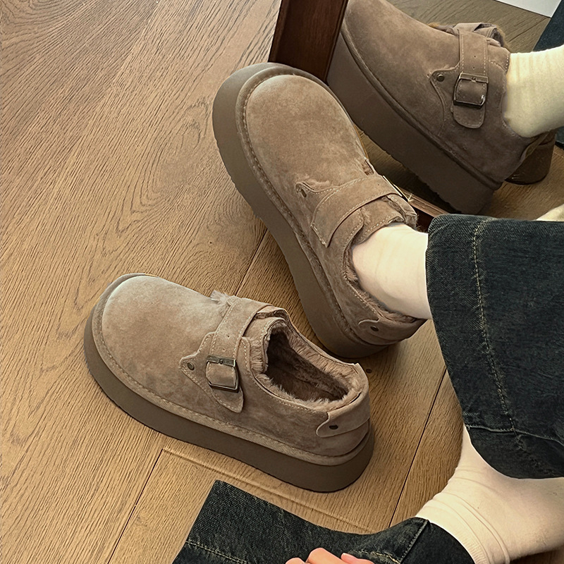 厚底增高勃肯鞋女2025年新款懒人一脚蹬加绒加厚保暖防滑休闲棉鞋