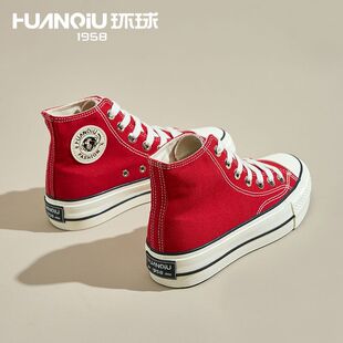 女酒红色休闲棉靴东北棉鞋 环球加绒加厚高帮帆布鞋 新款 2025年冬季