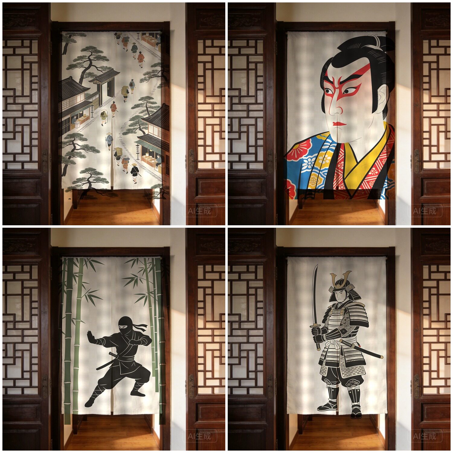 日式浮世绘门帘神奈川冲浪里和风古典版画装饰隔断布帘子