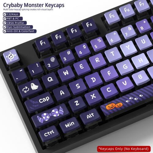【四面透黑底-哭闹怪】PC+PBT热升华盒装机械磁轴键盘键帽小全套