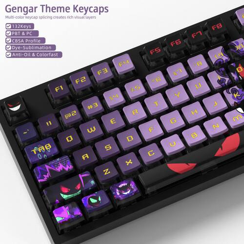 【四面透黑底-耿鬼】PC+PBT热升华盒装机械磁轴键盘键帽小全套