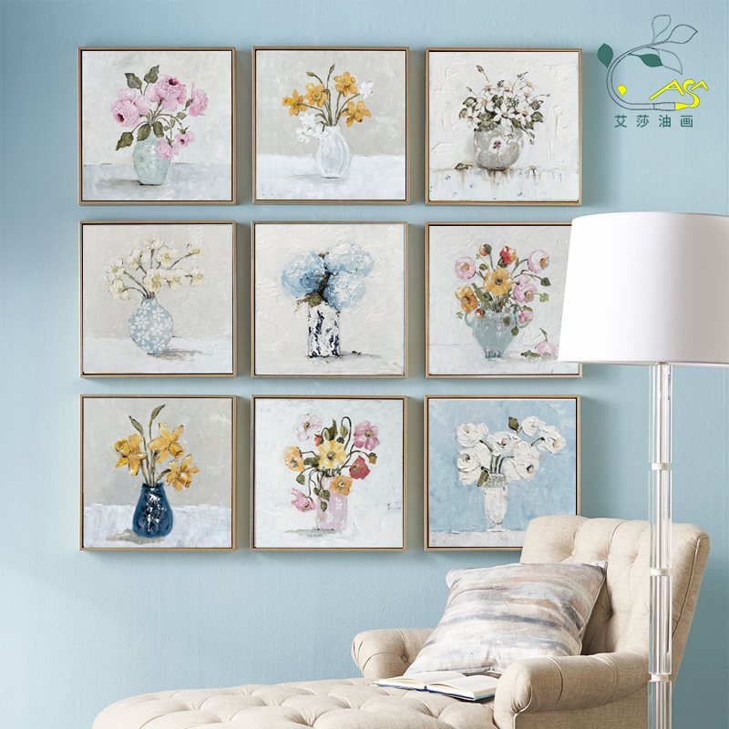 少女粉手绘油画花卉组合小清新