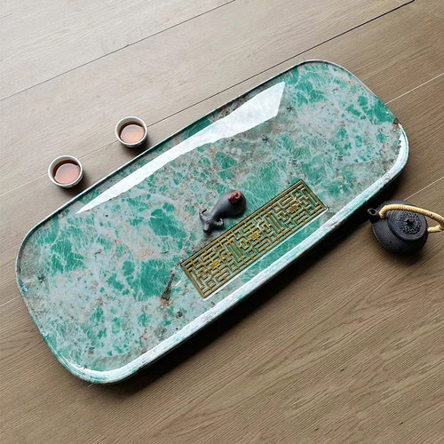 金团北欧风格天然随形奢石茶盘