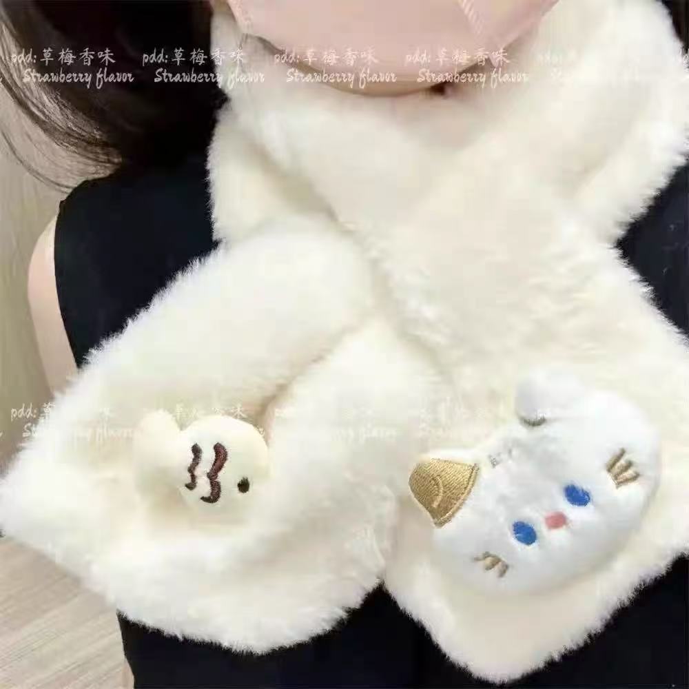 可爱猫咪毛绒围巾秋冬保暖